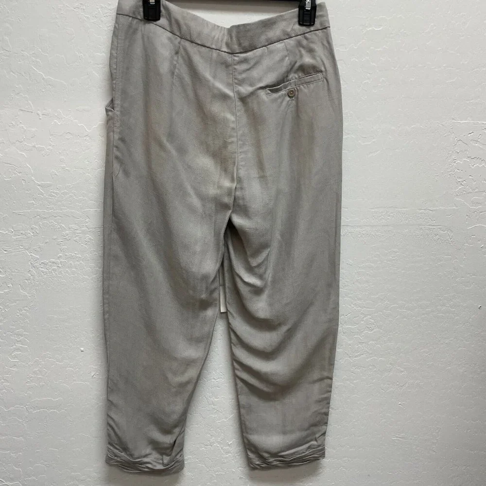 Wilfred Pants Womens 2 Cropped Cuffed Drawstring Lyocell Linen Gray‎ Button Fly